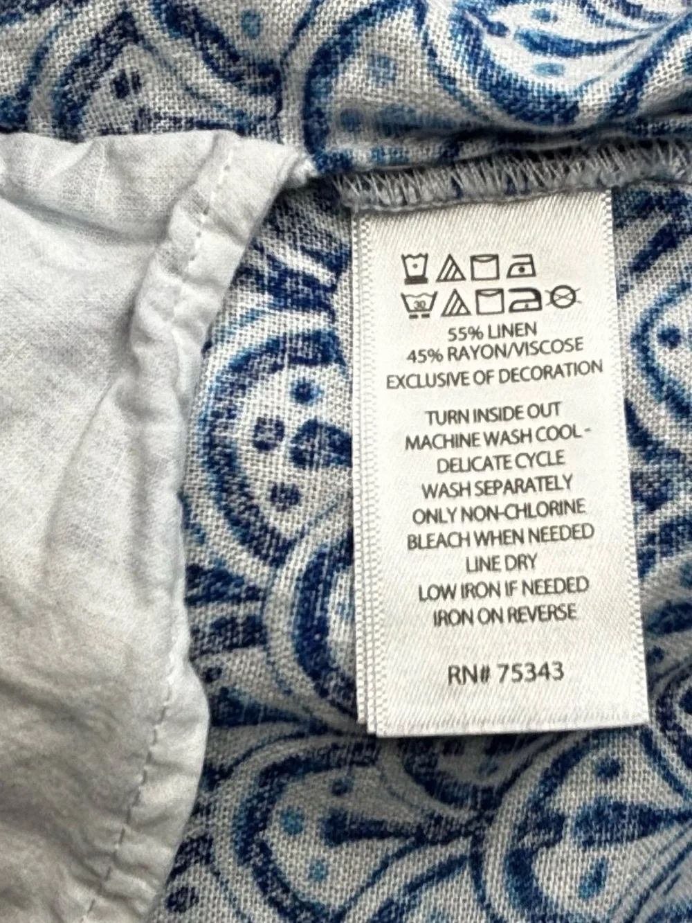 Sigrid Olsen Blue White Linen Coastal Print Tassel Tunic Dress XL NWT